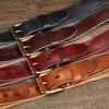 Retro Fashion Versatile Leather Belt Men'S Pure Cowhide Copper Buckle Old Pleated Denim Belt