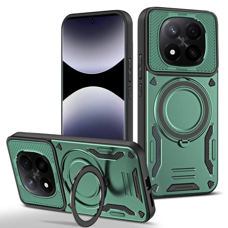 360°Rotating Metal Bracket Magnetic Wireless Charging Armor Phone Case For Xiaomi Redmi Note 14 14S 13 Pro 15 15C 14C Back Cover