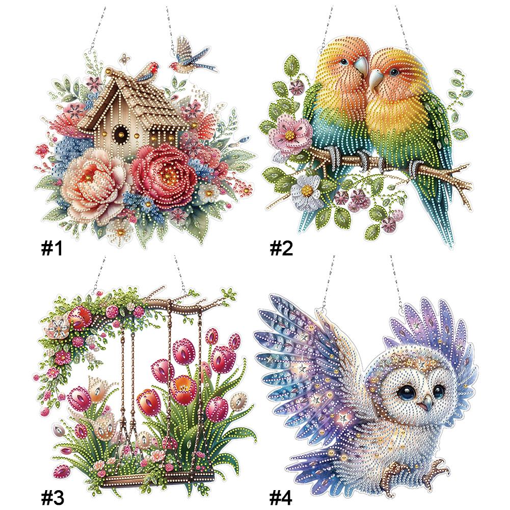 Acrylic Special Shape Birds 5D DIY Diamond Painting Dots Pendant DIY Diamond Art Pendant Kit Diamond Painting Hanging Pendant