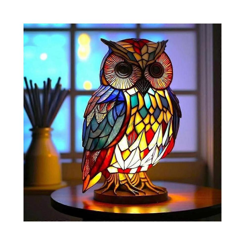 (Eule)Tier-Tischlampe Buntglas Harz Buntglas Nachtlicht Retro Schreibtischlampen Weihnachtsgeschenk