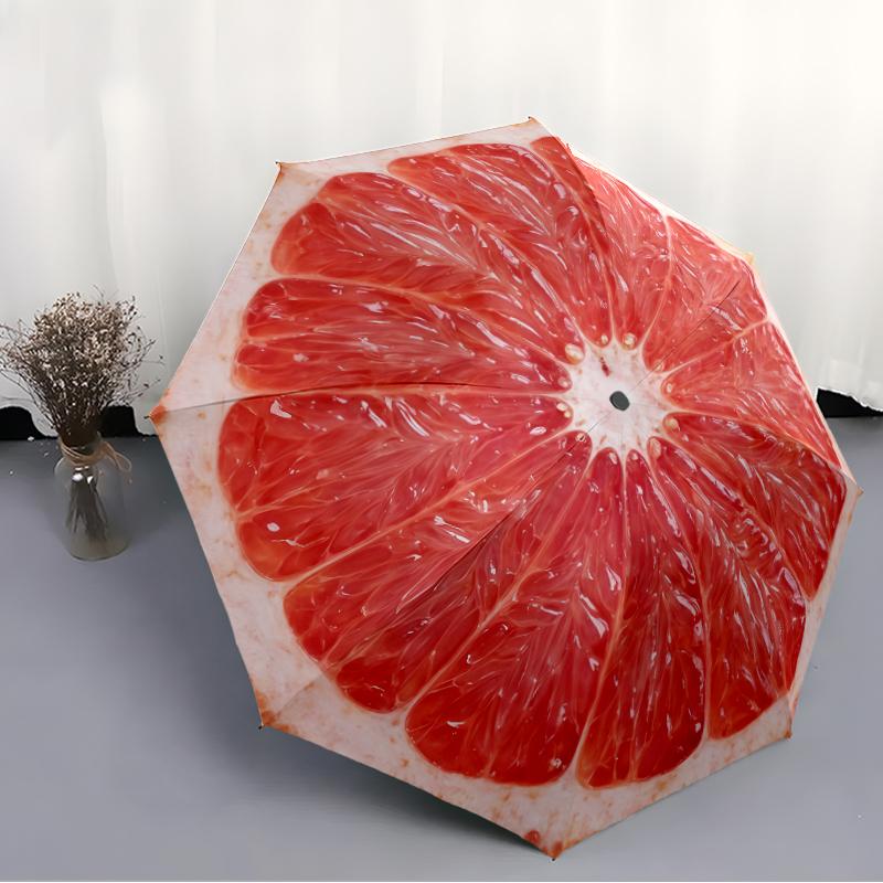 1 PC Automatic Folding Umbrella -Red fruitsPattern,Portable & Foldable Design with 8 Ribs,Christmas Birthday Gifts