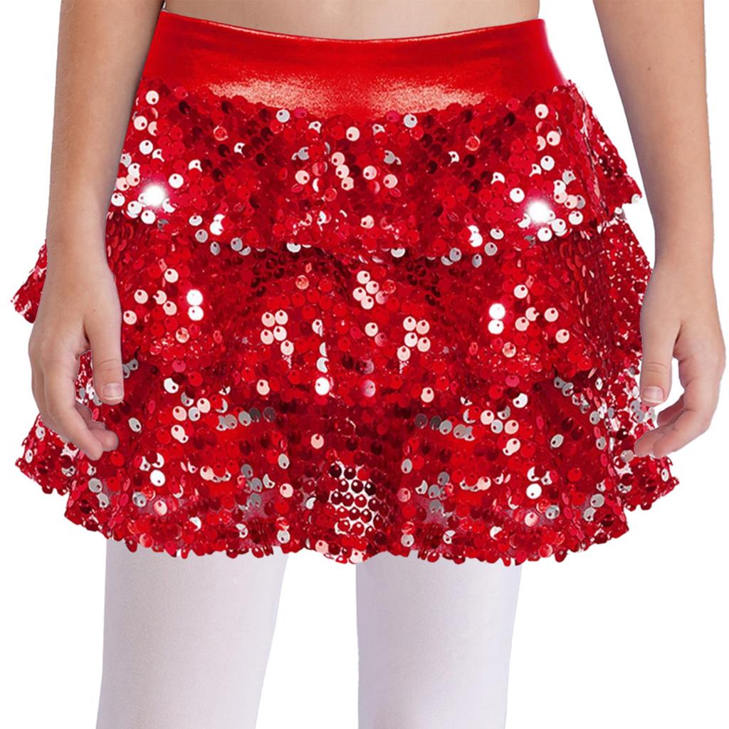 Mädchen Glänzende Pailletten Tanzshorts Gestuftes Rüschenrock-Design Metallic Elastischer Bund Culottes