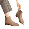 2025 neue Herbst- und Winter-Nacktstiefel aus weichem Leder mit spitzer Zehenpartie, niedrigem, dickem Absatz, Einzelstiefel, weiches Leder, französischer Retro-Samt, kurze Baumwollstiefel für Damen