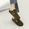 Bokken Shoes Women's Green Leather Cow Suede Round Toe Retro Flat Soft Sole One Foot Stirrup Baotou Half Mop