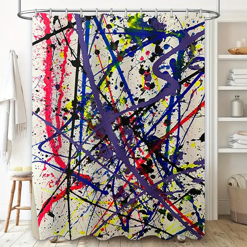 Abstrakter Bunter Spritzer Duschvorhang Modernes Badezimmer Dekor 180 g/m² Wasserdichtes Gewebe Mehrere Farben Verfügbar