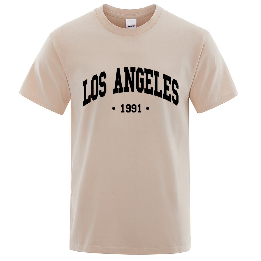 Los Angels 1991 Usa City Letter Printing Clothes Men Oversize Breathable T Shirt Summer Sweat Casual T-Shirt Cotton Tee Shirt
