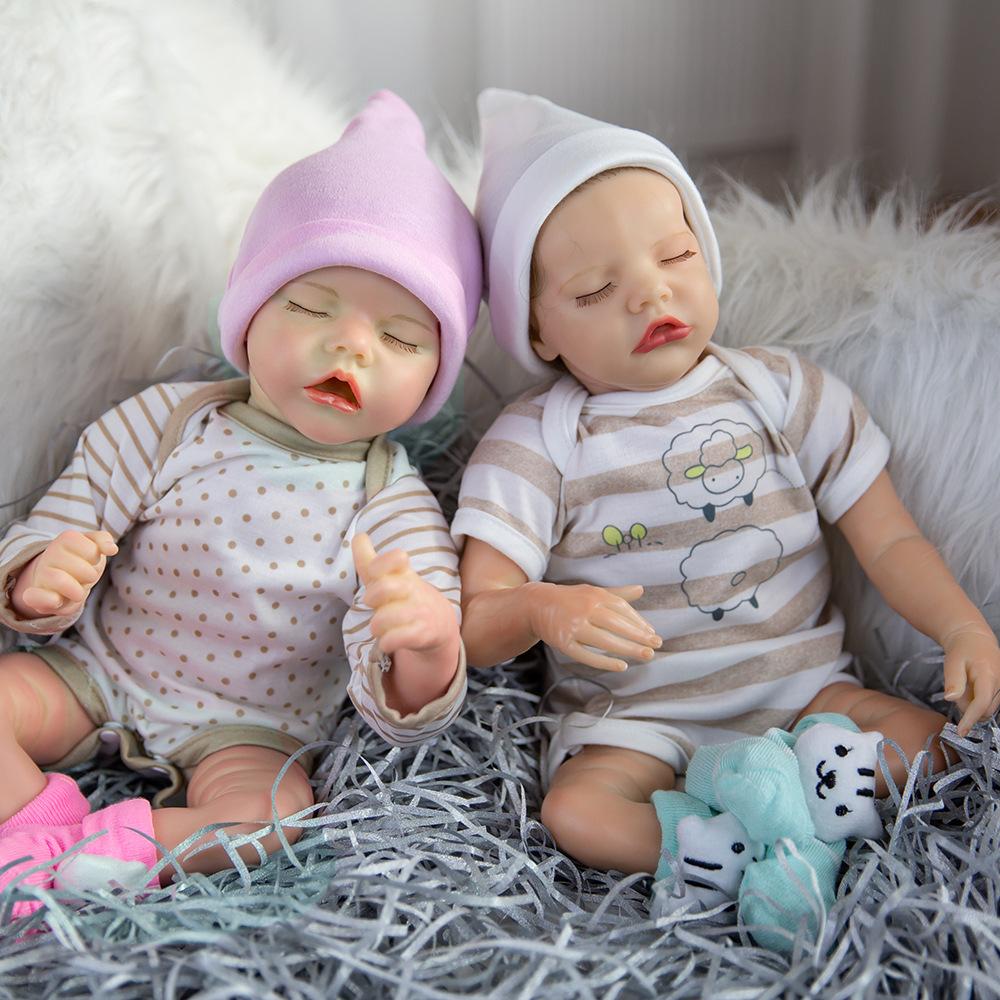 45cm Lifelike Reborn Baby Doll Twin A Twin B Cloth Body Soft Touch Real Life Newborn Dolls Rooted Mohair Alive Bebe Reborn Boneca Kid's Christmas Gift