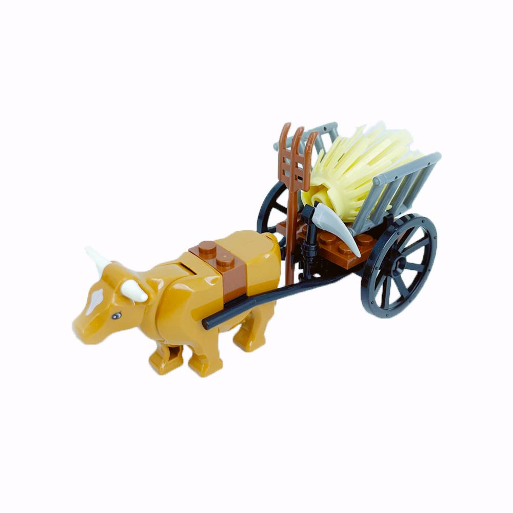 MOC Medieval Farm Cattle Horse CarriageBuilding Blocks Knights  Transport Cattle Bricks Model Minifigure Accessories Toy
