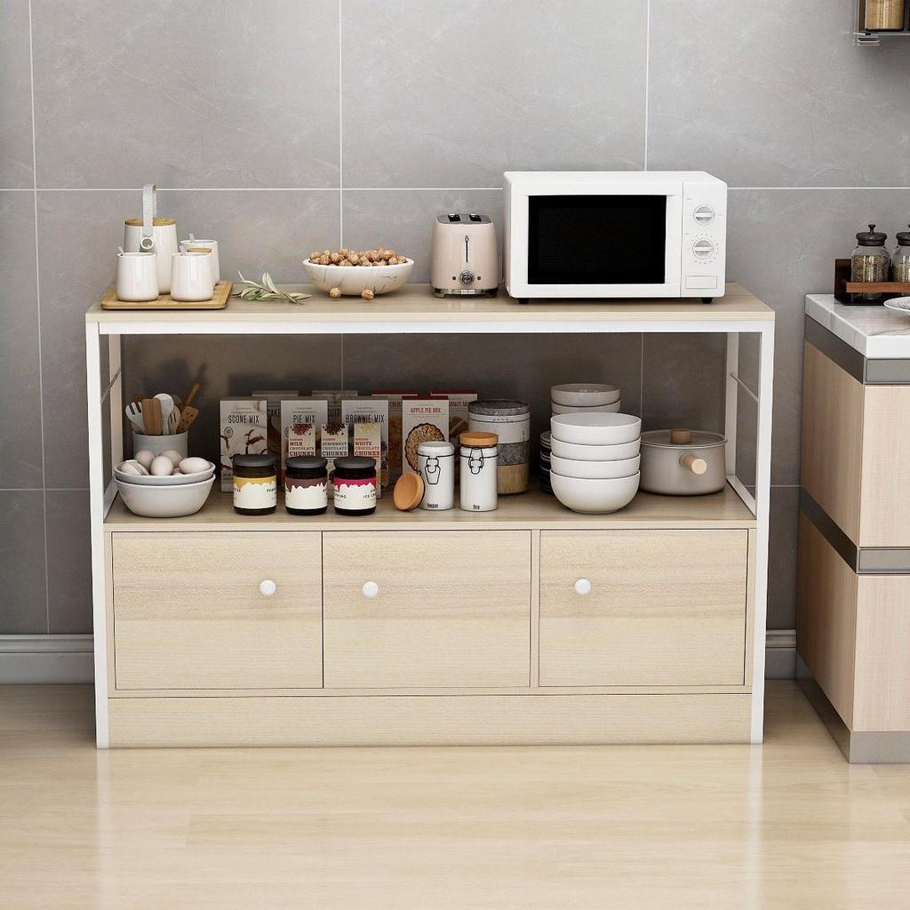 Multi-Layer Kitchen Organizer: Storage Rack, Bowl Cabinet, Cutting Table, Microwave & Vegetable Shelf, Floor Standing Cupboard