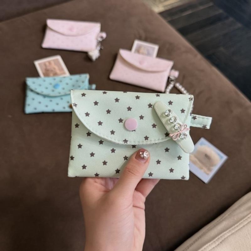 Cute Dot Star Coin Purse Mini Wallet Card Organizer Small Money Bag for Student Bus Bank ID Credit Cards Case
