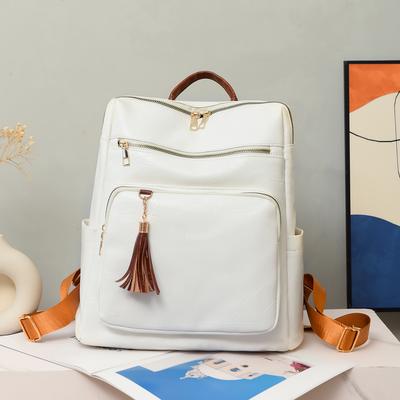 Soft Leather Backpack Women's Tassel Backpack Large Capacity Multi-Compartment Backpack
