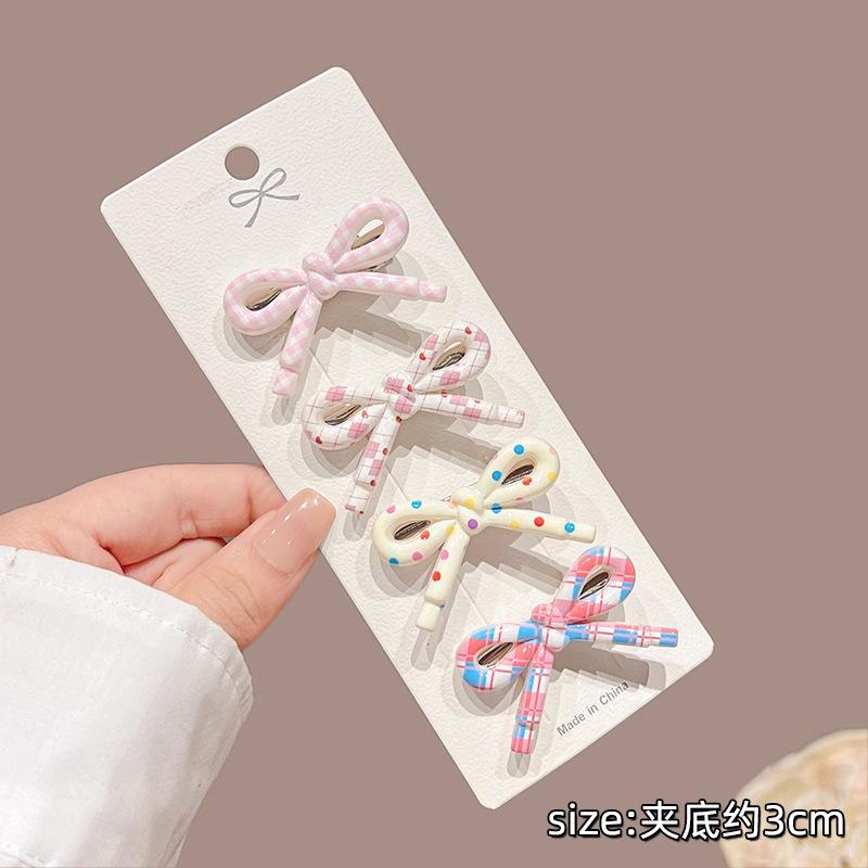 Korean Print Bow Hair Clip Clamp Children Simple Bowknot Barrettes Hairpins For Girls Side Clip Baby Cute Hair Acccessories