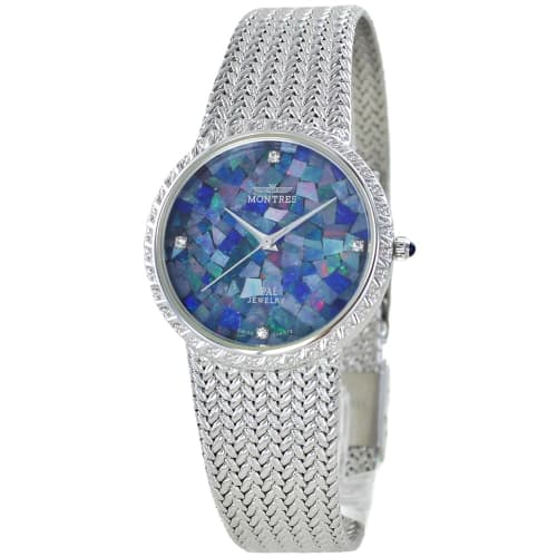 

Montress Watch for Men and Women, Unisex, Natural Opal Dial, Blue Stainless Steel with Silver Bracelet, MS-008G-SSOP