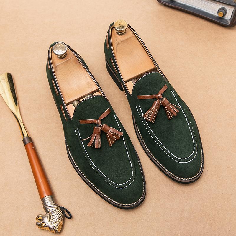 Trend Designer Britain Retro Pointed Tassels Suede Wedding Leather Oxford Shoes Men Casual Loafers  Formal Dress Zapatos Hombre