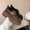 Platform shoes women's spring and autumn new leather retro British style versatile brown square buckle Velcro single shoes