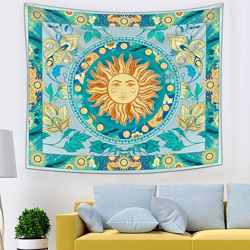 Custom Bohemian Tapestry Wall Hanging, Hippie Sun & Moon Design, Fluorescent Skull Print, Dorm Room Decor, Free Design & Samples