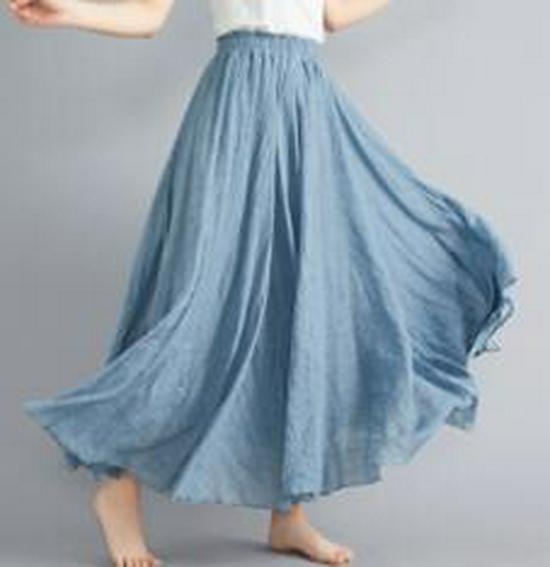 Women's Plus Size Cotton Linen Midi A-Line Skirt with Elastic Waist In 20 Colors