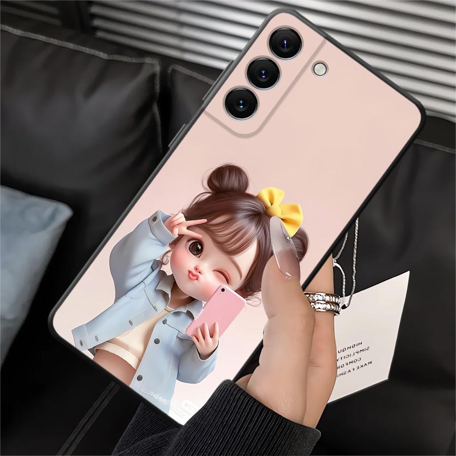 Case for Samsung Galaxy A20 A13 A06 A40 A16 A05 A10 A12 A30 A15 A17 A70 A50 A04 Black Soft Phone Cover Cartoon Girl Pattern