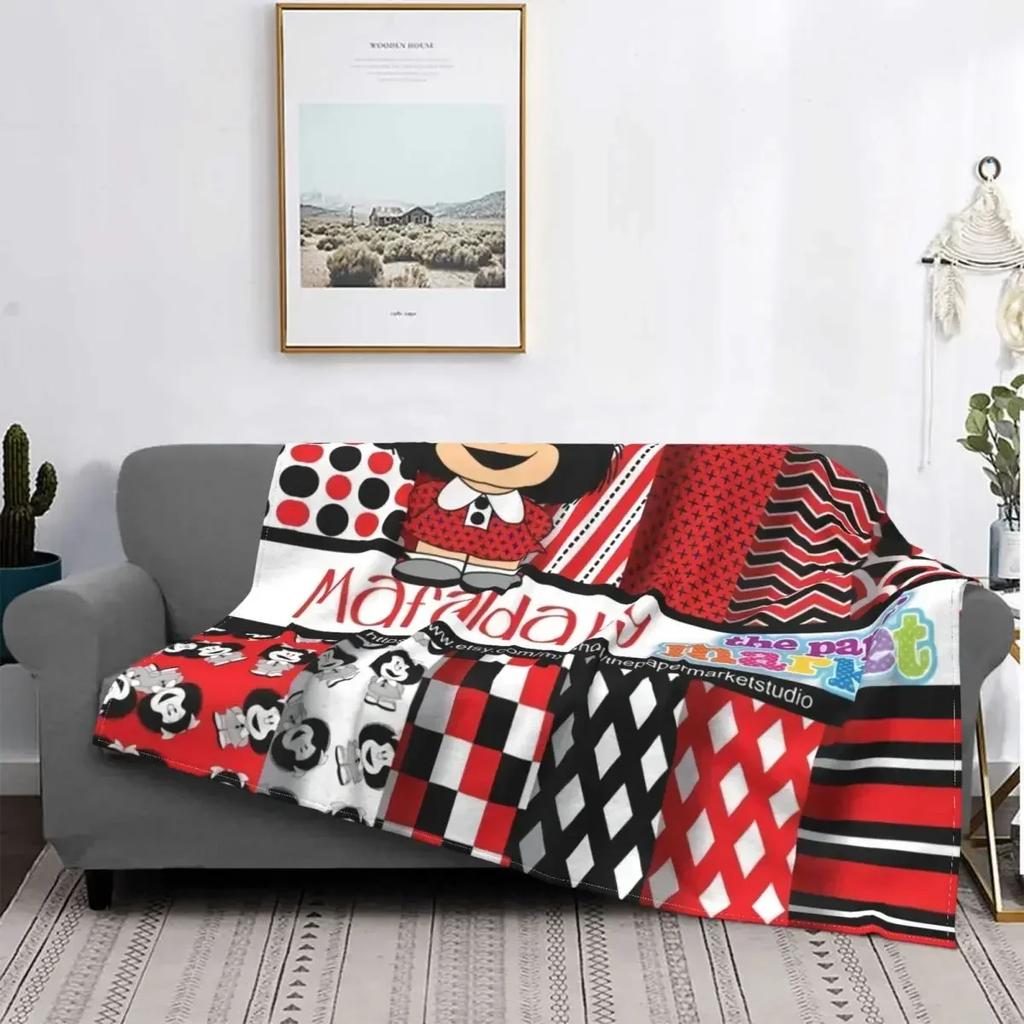 Coperta Mafalda Stampata 3D Morbido Pile di Flanella Calda Cartoni Animati Coperte Plaid per Casa Camera da Letto Divano Copriletti