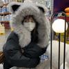 Windproof Plush Vixen Ear Beanie Hat Thicken Hooded Scarf Cute Integrated Cap Scarf  Outdoor