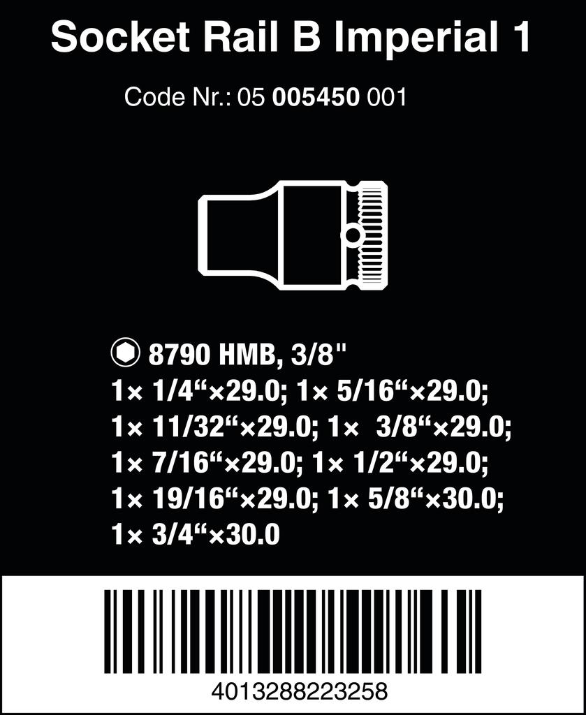 WERA Socket Wrench Set with Drive and Storage Rails 9-Piece 3/8" (Product Code 005450)