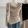 Design Niche Irregular Swing Collar Long-sleeved T-shirt Women's New Autumn Bottoming Shirt Slim One-shoulder Top for Women