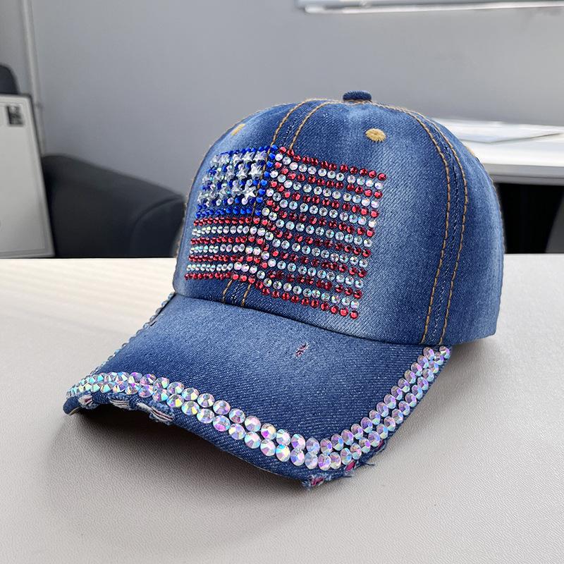Damen Strass Denim Baseballkappe - Paris Schriftzug Sonnenhut