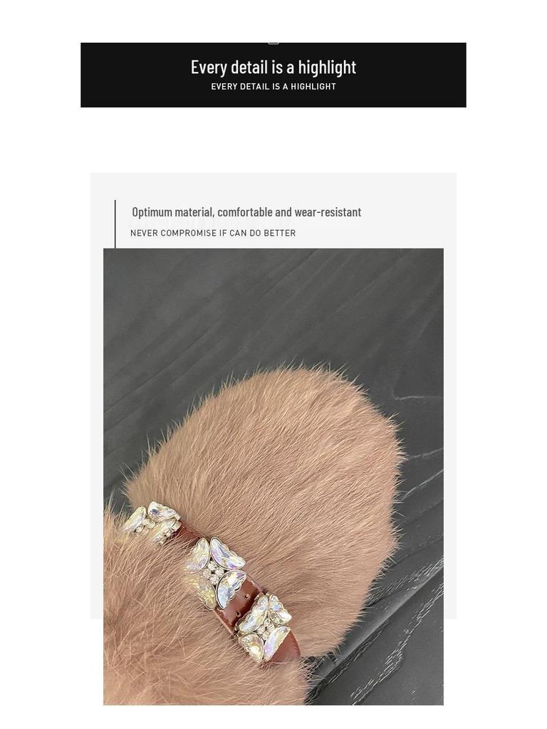 Mules mit Strass und Kaninchenfell mit geschlossener Zehe für Damen, Trendiger Outdoor-Stil 2025