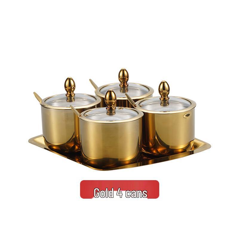 Gold Condiment Jar Set with Tray