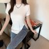 2025 Slim Black Side-Slit Short-Sleeved Chic T-Shirt for Women