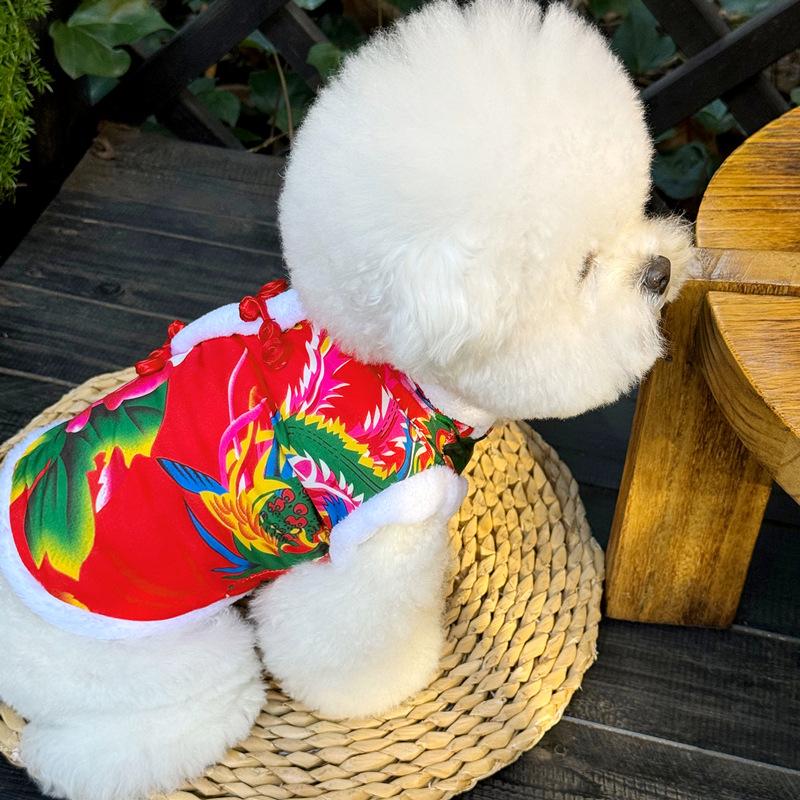 Dog Cotton-padded Jackets, Autumn And Winter Clothing, Cold-proof Thickened Pet Cat Clothes, Small Dog New Year Clothes