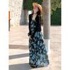 The new seaside vacation dress has a high sense of texture, blue color, sleeveless suspender dress, female summer.