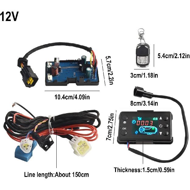 Diesel Air Heater LCD Monitor Switch Control Board Set with Remote Control, 12V/24V Compatible 30-40°C Temperature Range for 2kw/5kw/8kw Car Truck