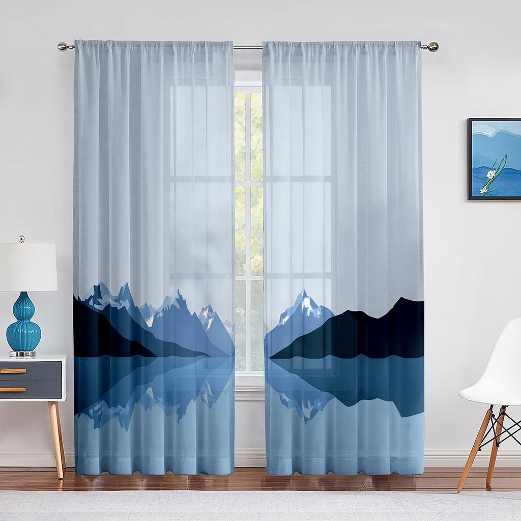 Geometric Mountain Modern Aesthetic Minimalist Pink Sheer Voile Curtains for Living Room Bedroom Decor Tulle Curtains Treatment