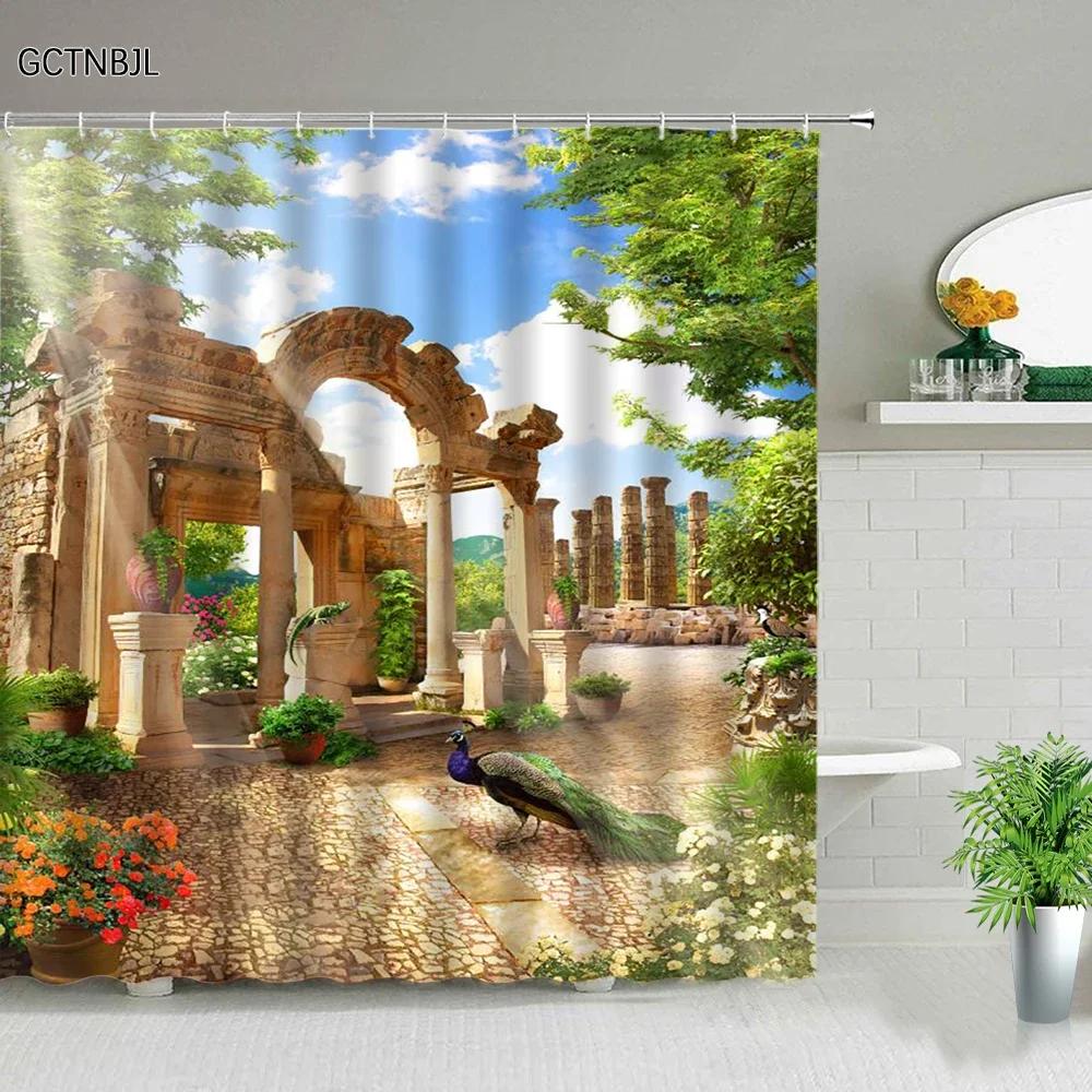 

3D Пейзажная Занавеска для Душа Сад Деревянный Мост Растение Дерево Цветок Природный Пейзаж Декор для Ванной Комнаты Подвесная Настенная Тканевая Занавеска W90XH180cm