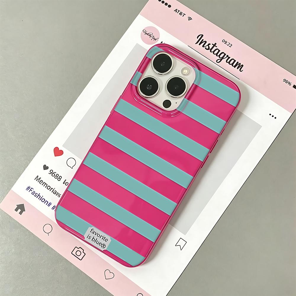 Retro Phone Case For Iphone 17 Air 14 13 11 Pro Max 15 Plus 12 16 Elegant Trendy Blue Powder Contrast Horizontal Stripe Casing