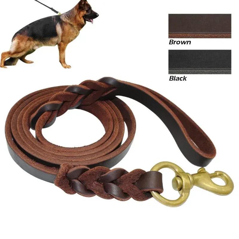 Genuine Leather Braided Dog Collar & Leash Set - Durable Pet Walking Accessories Ideal for Medium Large Dogs & German Shepherd