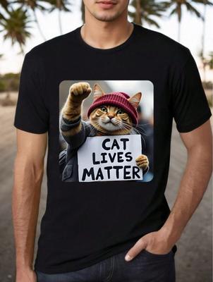 T-Shirt Divertente "Cat Lives Matter" - 100% Cotone, Abbigliamento Casual e da Esterno, Mac
