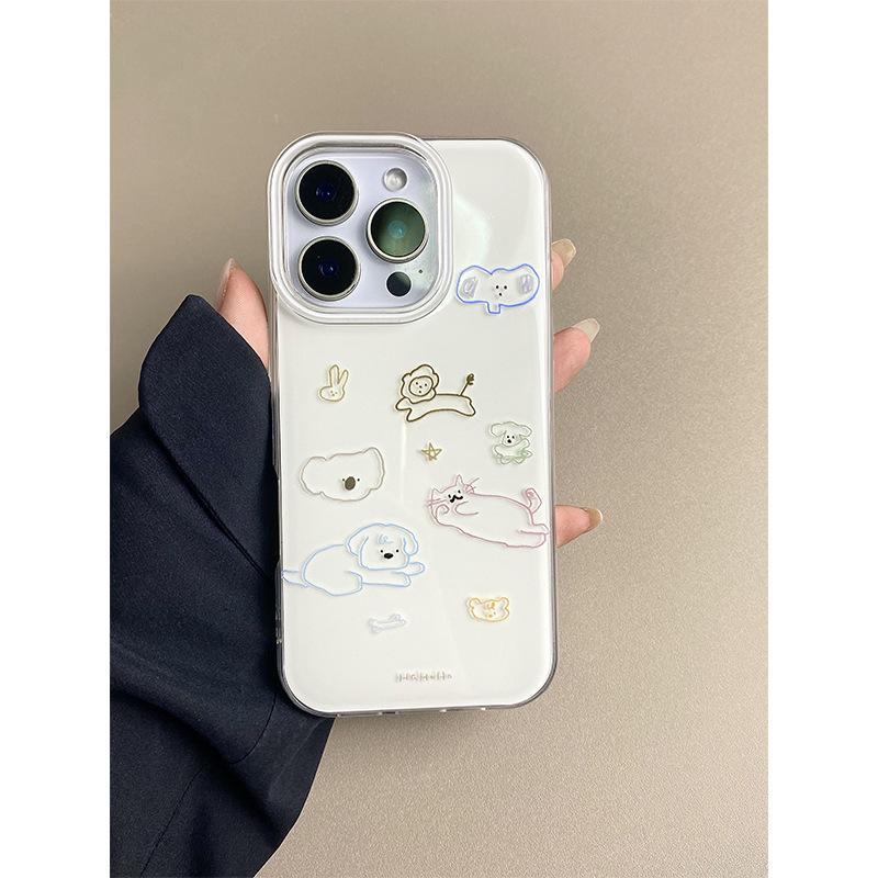 

Single-layer line zoo suitable for Apple 16Pro mobile phone case new iPhone cartoon apple 16e