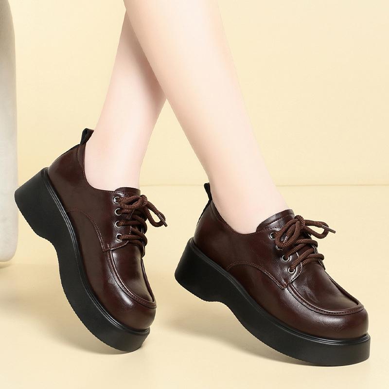

Commuter Work Women Shoes Black Leather Shoes Flat Lace-Up Soft Sole Work Professional Shoes Thick Sole Women Shoes Comfortable 35