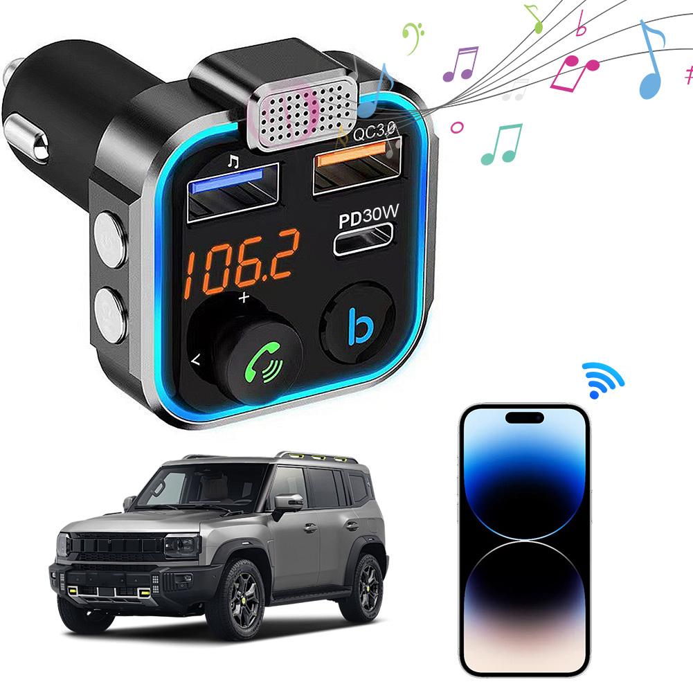 Bluetooth-Compatible 5.0 FM Transmitter Type-C PD 30W QC3.0 Fast Charger MP3 Player Receiver Hands Free Calling for Car