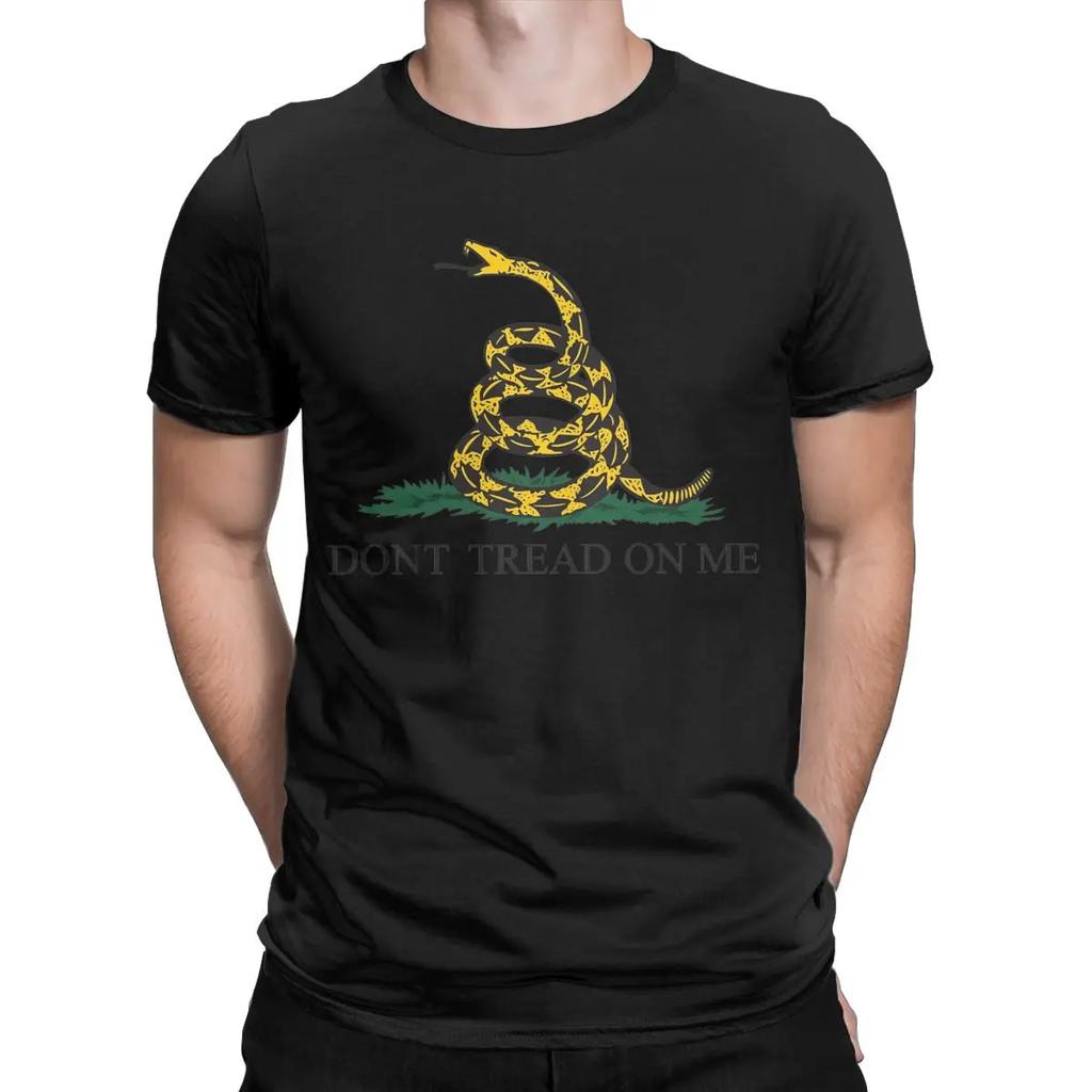 Novelty Don't Tread On Me Snake Flag T-Shirt Men Round Neck Cotton T Shirt Short Sleeve Tee Shirt Summer Tops