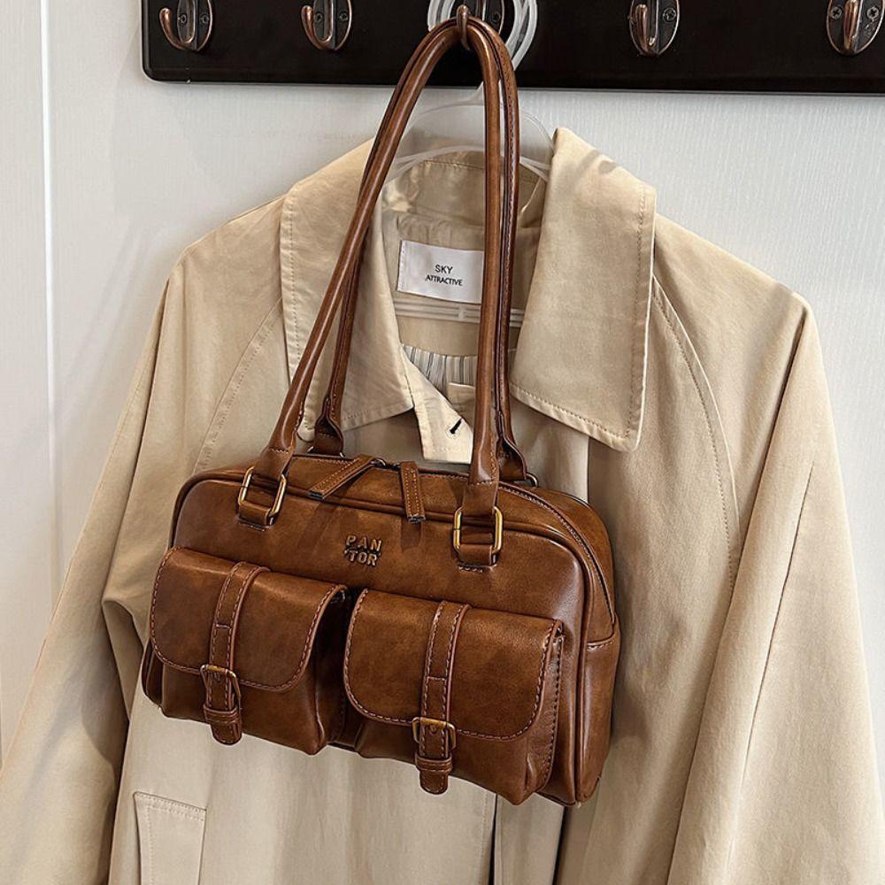 Handbag Pocket Boston Tote Bag Korean Style Underarm Bag All-match PU Bowling Bag  Women