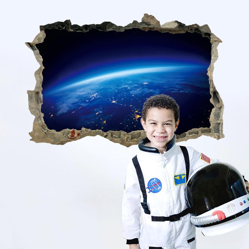 3D Star Universe Series Broken Wall Stickers For Kids Baby Rooms Bedroom Home Decoration Decals Mural Poster Sticker On The Wall