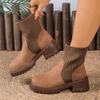 Women's Chelsea Boots 2026 Autumn Winter Fashion Female Mid Heels Thick Soled Shoes Ladies Round Toe Knitted Sexy Ankle Boots