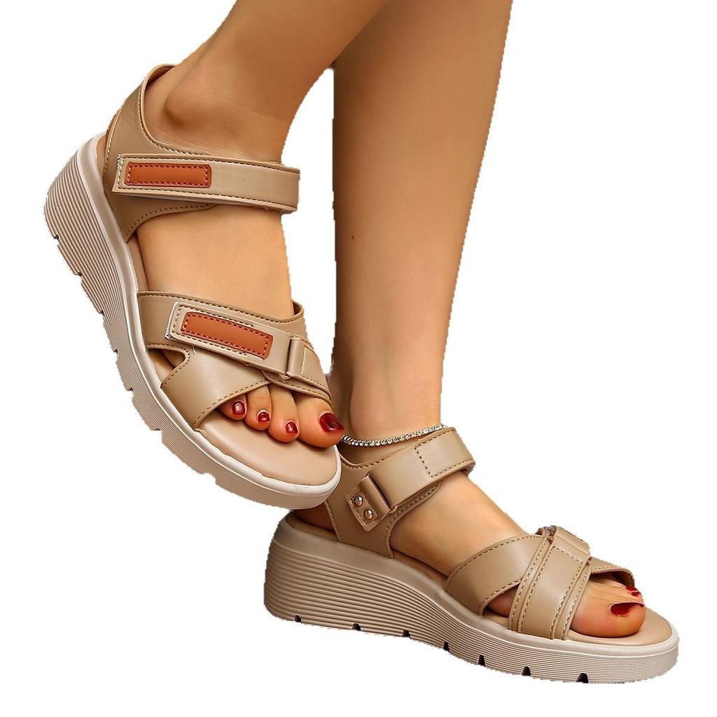 Nya sportiga sandaler för vår och sommar, mode kardborreband damskor muffinplattform strandskor