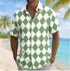 Chemise à manches courtes imprimé argyle pour homme, Chemisier décontracté à col rabattu pour le printemps et l'été, Haut coupe ample