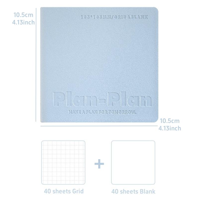 Cube Notebook Plan Book Portable Size Mild Color Soft PU Cover Grid & Blank Page 80 Sheets Diary Memo Office School