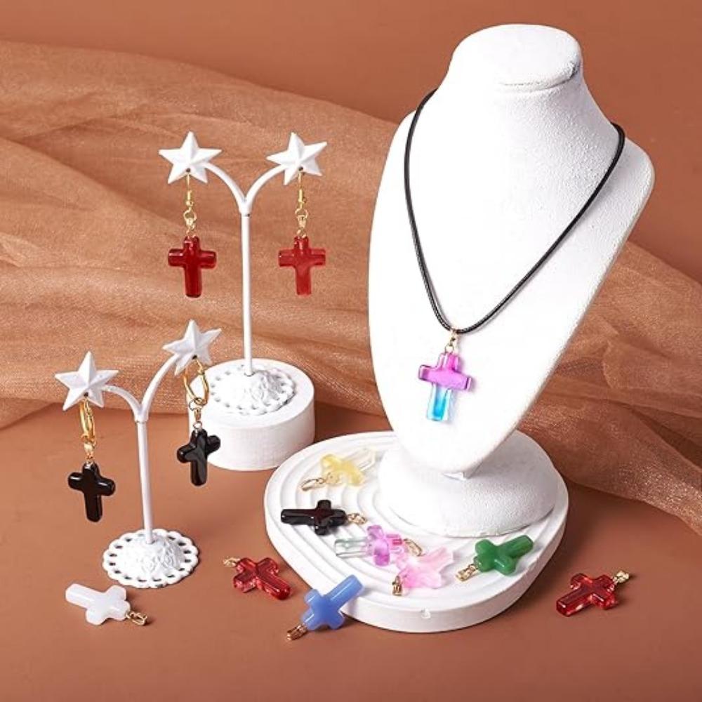 2/4/8pcs White Rings Gradient Solid Color Stone Cross Pendant Random Mixed Pendant Necklace Accessories DIY Jewelry Making DIY Bracelet Necklace