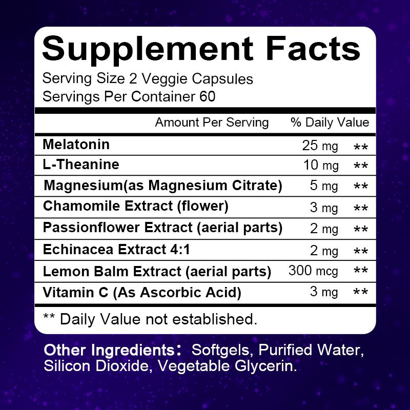 Bcuelov Melatonin Sleep Aid Capsules 50mg Melatonin Magnesium Theanine combined with Chamomile and other herbs improve sleep quality